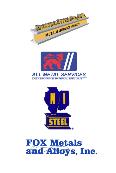 Logos for Haskins Steel, All Metal Services, NI Steel, and Fox Metals and Alloys.