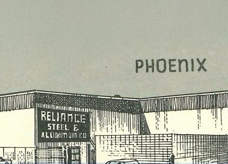 Vintage illustration of the Reliance Steel & Aluminum Co. Phoenix facility.